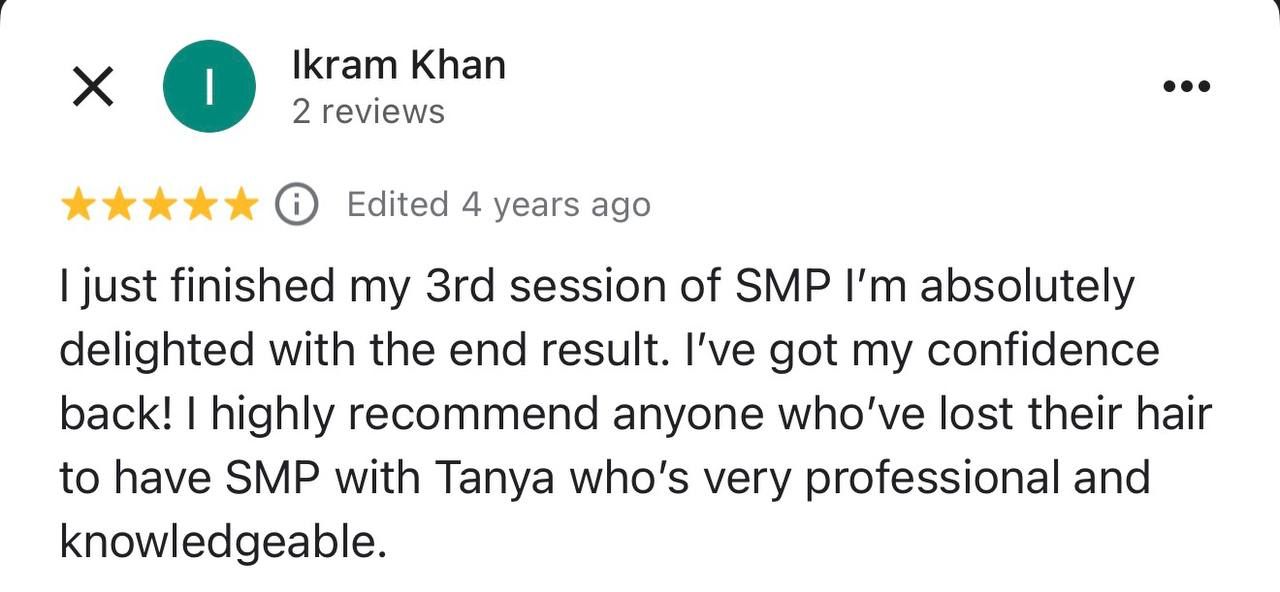 Google review from Ikram Khan after 3 SMP sessions with Tanya